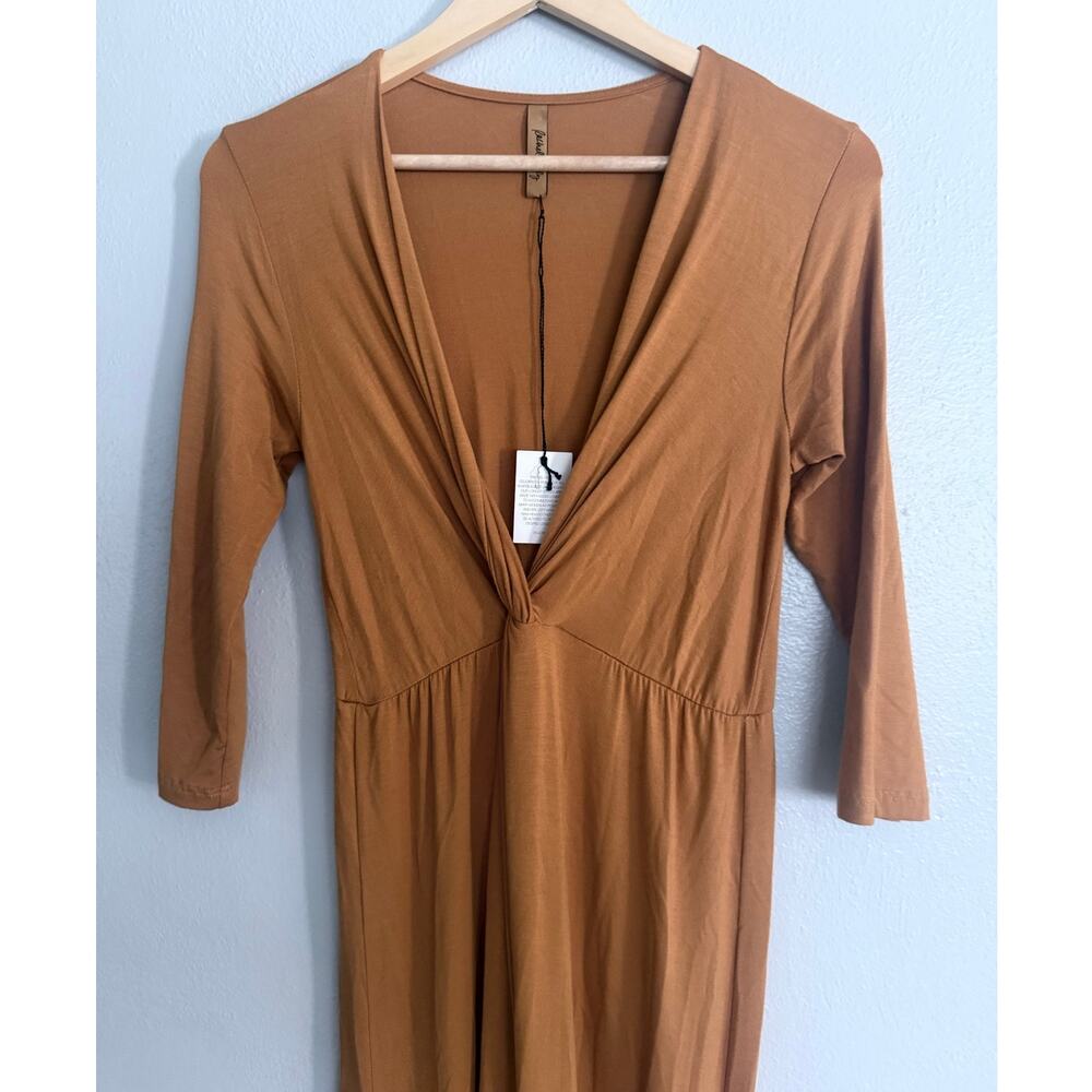 new RACHEL PALLY mustard dark yellow modal stretch 3/4 sleeve long maxi dress - Picture 2 of 8